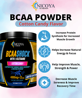 #ad BCAA Powder Post Workout Recovery Drink Nitric Oxide Booster Cotton Candy $23.00