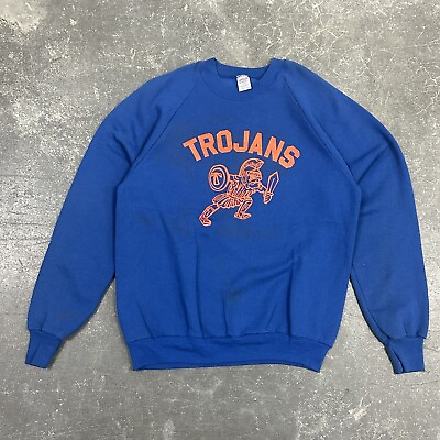 #ad Vintage 1970s Jerzees Trojans Crewneck Sweatshirt Size Large L USA Made Rare $30.00