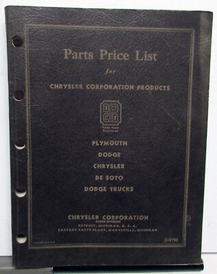 #ad 1941 Chrysler Plymouth Dodge DeSoto Dealer Parts Price List Book Car amp; Truck $31.00