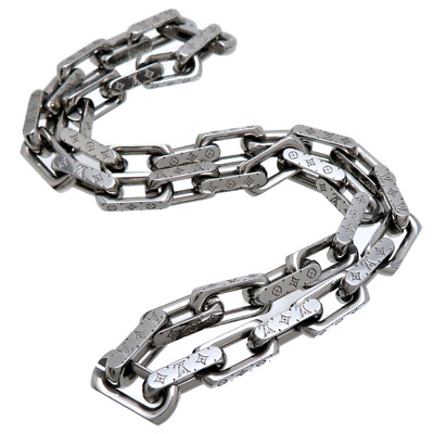 #ad LOUIS VUITTON M00307 LV Chain Monogram Necklace Metal Silver Men L55cm W9.4mm $841.34
