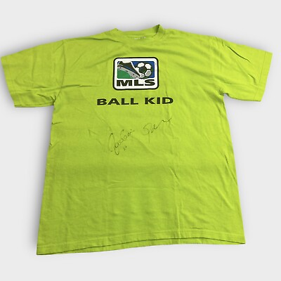 #ad ADIDAS “MLS Ball Kid” Soccer Official Neon T Shirt Adult Size Large Autograph $29.99