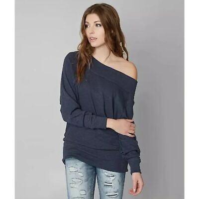 #ad FREE PEOPLE We the Free Navy Blue Palisades Off The Shoulder Sweater Size XS $34.00