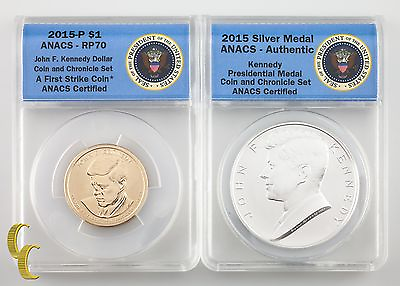 #ad 2015 Kennedy Coin amp; Chronicle Set: Dollar amp; Silver Medal ANACS Graded RP 70 $419.99