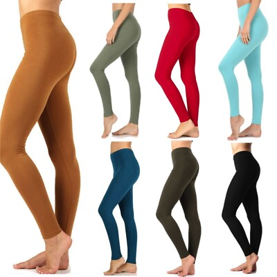 #ad Womens ZENANA Full Ankle Length Leggings Basic Cotton Stretch Pants Yoga S 3X $14.75