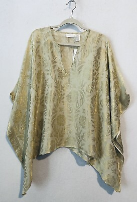 #ad Soft Surroundings Poncho Womens One Size Gold Metallic Floral Flowy Boho Artsy $38.21