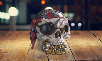 #ad Gothic Pirate Skull w Bandana 3.75quot;H Medieval Halloween Figurine Room Decor $20.41