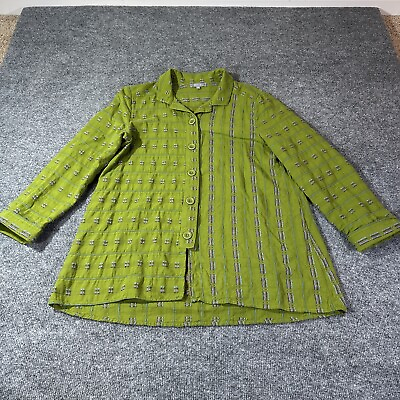 #ad Habitat Shirt Womens Extra Small Green Button Down Emboidered Blouse XS $29.98