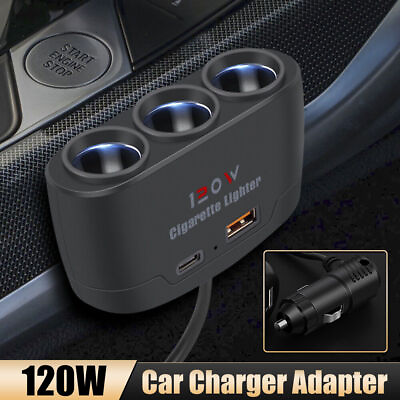 #ad 3 Way Car Cigarette Lighter Socket Splitter USB Fast Charger Power Adapter 12V $10.99