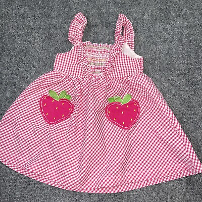 #ad Blueberi Boulevard Dress Baby Girl 18 Months Pink Gingham Button Strawberry $9.00