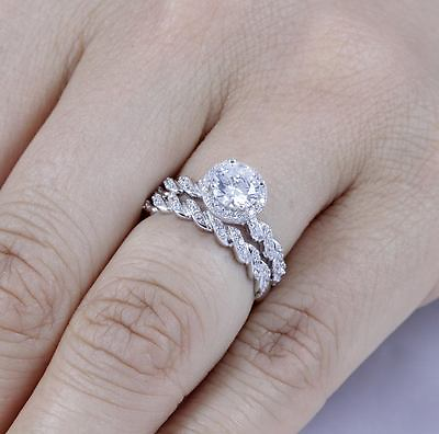 #ad 925 STERLING SILVER HALO CZ WEDDING ENGAGEMENT RING SET WOMEN SIZE 2.5 15 SS1559 $22.99