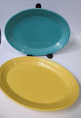 #ad Fiestaware Double Marked Oval Platter HLC Turquoise amp; Sunflower $38.43