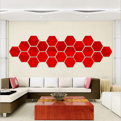 #ad 3PCS 3D Mirror Hexagon Art Removable Wall Sticker Mural Decal DIY Home Decor C $1.23