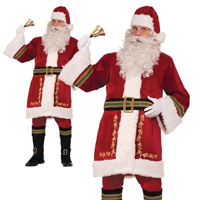 #ad Deluxe Santa Claus Classic Costume Father Christmas Xmas Plush Fancy Dress Outfi $127.09
