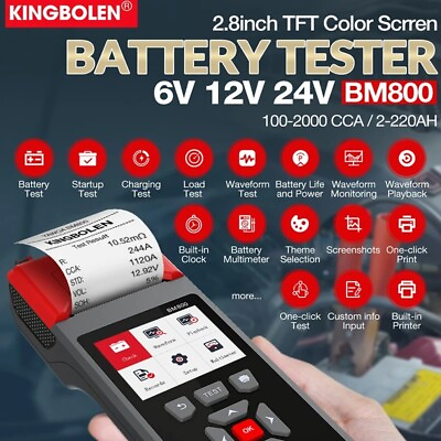 #ad KINGBOLEN BM800 Battery Tester 6V12V24V Batter Charging Test with Print Function $78.00
