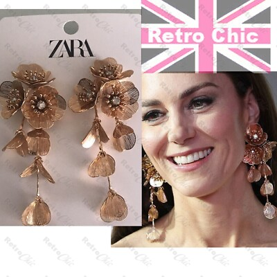 #ad Zara Statement PRINCESS Bafta BIG CASCADING FLOWER EARRINGS gold tone CRYSTAL GBP 16.50