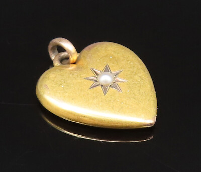 #ad 9K GOLD Vintage Antique Cultured Pearl Star Love Heart Pendant GP446 $109.11