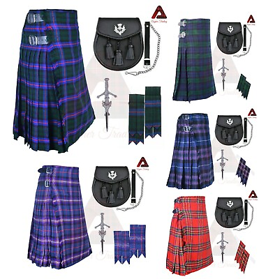 #ad Scottish 8 Yard Tartan Kilt Highland Weeding kilts With Kilt Pin Sporran Flashes $85.00