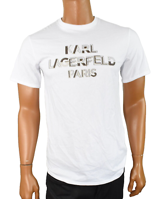 #ad Karl Lagerfeld Paris Mens T Shirt New S White Logo Crew Neck Short Sleeves $29.99
