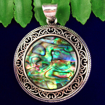 #ad 2Pcs Wrapped Natural Abalone Shell Tibetan Silver Round Pendant Bead $14.81