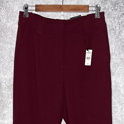 #ad $68 EXPRESS womens pleated tapered dress pants size 6 solid burgundy high rise $38.75