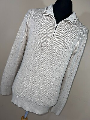 #ad Tommy Bahama XL Sweater Mens Tan Beige 1 4 Zip Up Zipper Cotton Long Sleeve G3M $18.00