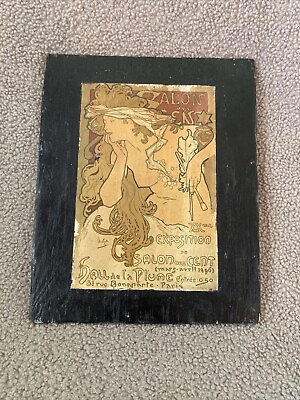 #ad Vintage Alphonse Mucha Art Print quot;Salon Des Centquot; On Wooden Background $24.99