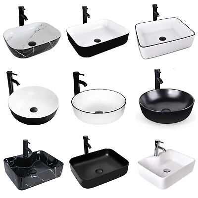 #ad ELECWISH Bathroom Vessel Sink Ceramic Vanity Basin Bowl with Faucet Pop Up Drain $99.99