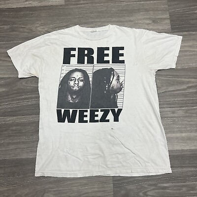 #ad Lil Wayne Rap Tee Shirt Men Medium White HipHop Music Free Weezy Distressed $50.00