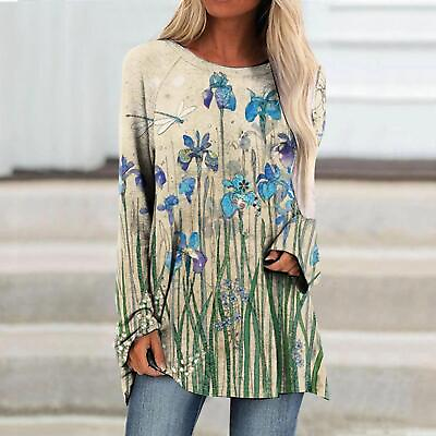 #ad Women#x27;s Boho Print Long Sleeve T shirt Tunic Tops Ladise Casual Blouse $18.49