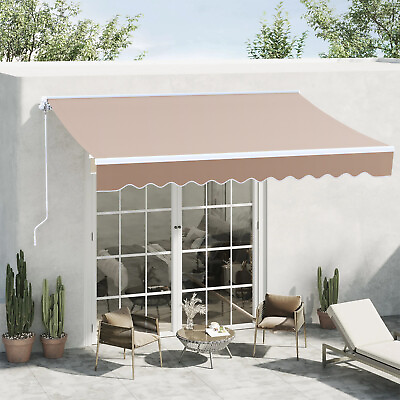 #ad 10#x27; x 8#x27; Patio Awning Canopy Manual Retractable Sun Shade Deck Door Shelter $159.99