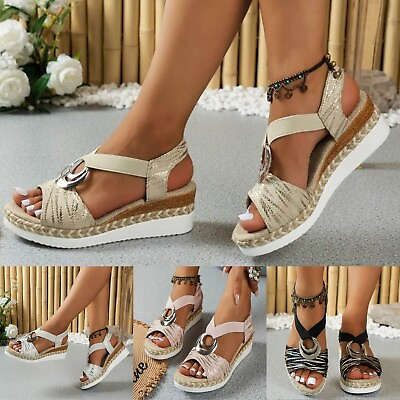 #ad Thick Soled Rope Platform Soled Roman Sandals Women#x27;s Casual Thick Soled $26.77