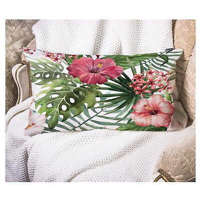 #ad Watercolor Tropical Floral Pillow Cover Hawaii Palm Tree Hibiscus Square Cott... $16.58