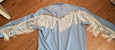 #ad Chute #1 mens vintage western pearl snap shirt fringe sequins size 15 1 2x34 $75.00