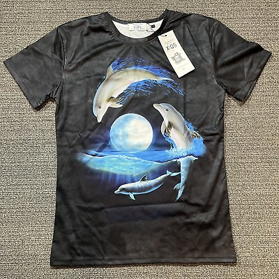 #ad X:QS Mens 3D T Shirt Small S Graphic Dolphin Full Moon Poly Blend Brand New $7.58