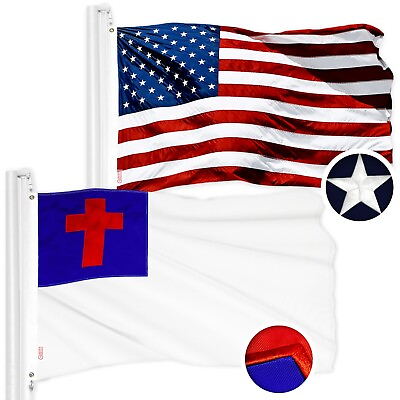 #ad G128 Combo 3x5ft Flag USA Embroidery amp; Christian Embroidery $39.99