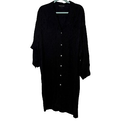#ad Vintage Womens Night Shirt Size Large Black Sleepwear Paisley Embossed Satin $43.61