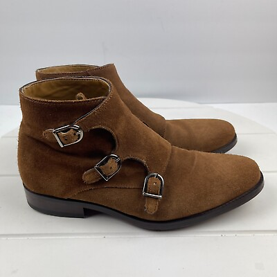 #ad ZARA MAN Brown Suede Leather Ankle Boots Triple Buckle Mens Size 39 $39.99