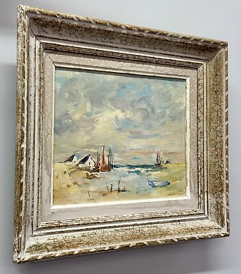 #ad ✨ VINTAGE MID CENTURY MODERN ABSTRACT OIL PAINTING OLD DUTCH SEASCAPE 1950 60s✨ $900.00