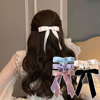 #ad Women Satin Bowknot Top Clip Double layer Bow Hairpin Sweet Hair Accessories C $0.99