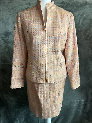 #ad Larry Levine Suit Womens 6P Pink Zipper Jacket Blazer Skirt Church Office Pastel $34.88
