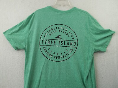 #ad Tybee Island Geogia Surfing Competition Mens Green Heather Graphic T Shirt Sz XL $12.34