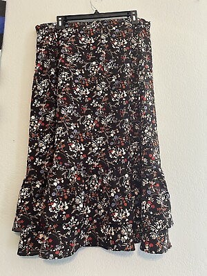 #ad Allegra K Womens Floral Printed Skirt Chiffon Elastic Waist Ruffle Tiered XL NWT $12.99
