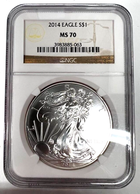 #ad 2014 Silver Eagle NGS MS70 Brown Label $55.00