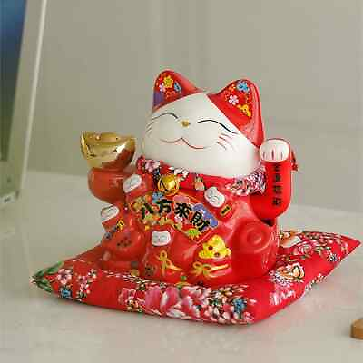 #ad Fortune Cat with Waving Arm Ceramic ManekI Neko Feng Shui Ornament Lucky $51.86