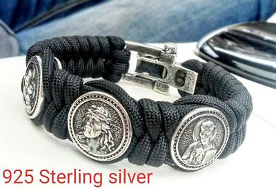 #ad Paracord bracelet Religious Silver 925 Sterling bracelet. $199.98