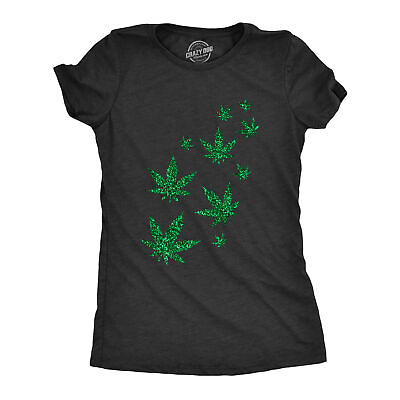 #ad Womens Glitter Pot Leaves T Shirt Cute 420 Lovers Weed Leaf Graphic Novelty $9.50