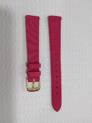 #ad New Ladies watch strap pink fabric leather lined 14 mm gold tone buckle $22.80