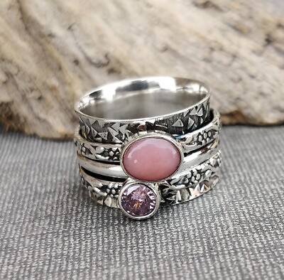 #ad Pink Opal Ring 925 Sterling Silver Handmade Jewelry Gemstone All Size MO736 $16.35