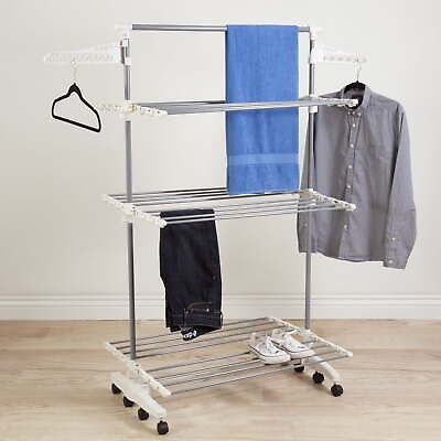 #ad 3 Tier Stainless Steel Laundry Rack for Hanging and Drying White $36.41