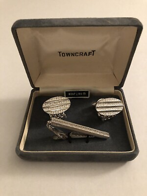 #ad Towncraft Mens Cuff Links amp; Tie Clip Silver Toned Wrap Link $10.95